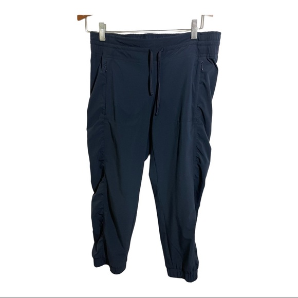Athleta Womens jogger pants cuff bottom pockets zipper blue size 4. Drawstring - Picture 1 of 10
